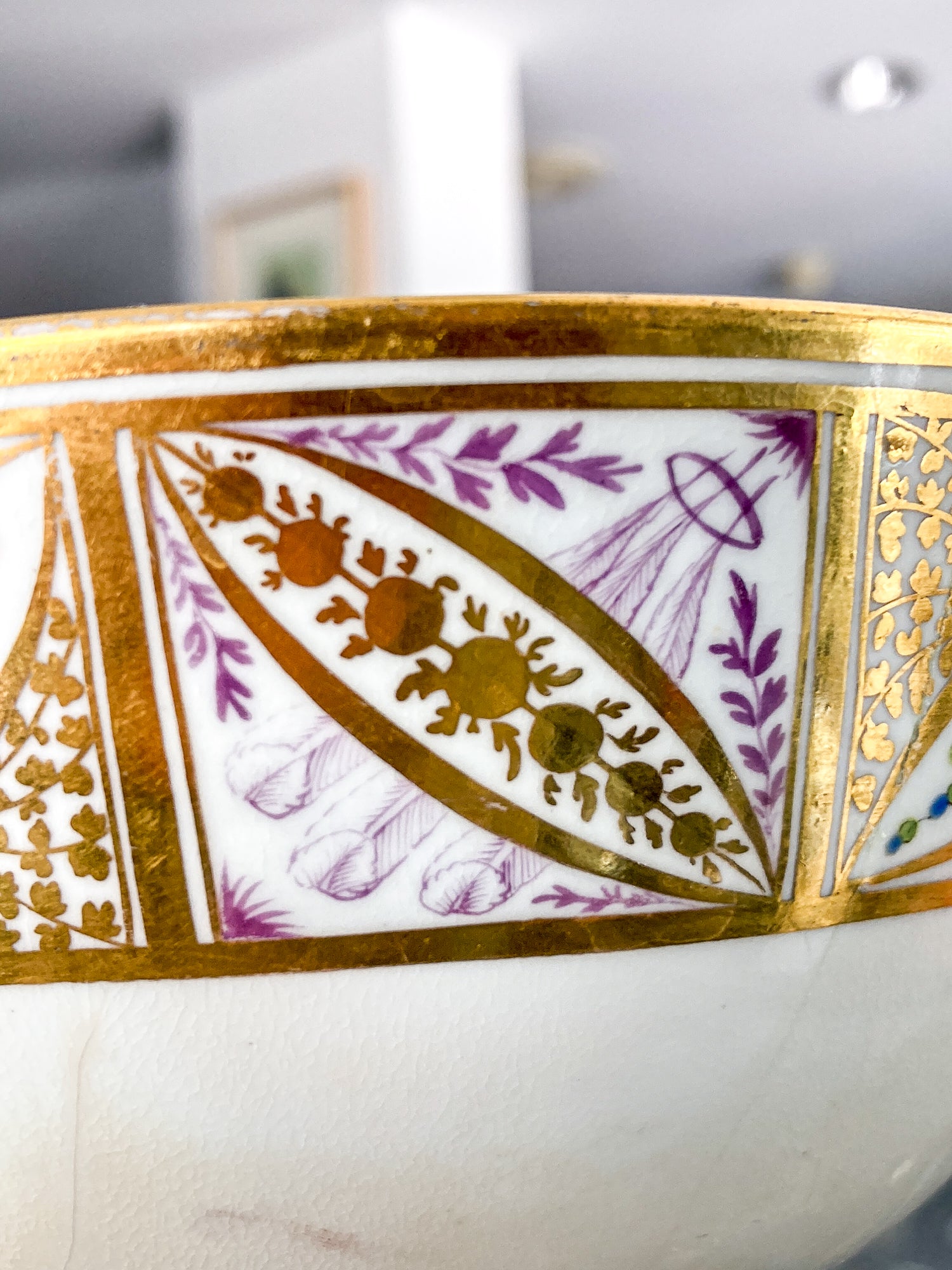 Antique 18th Century English Hand Painted Gilt Floral Tea Time Ceramic Slop Bowl