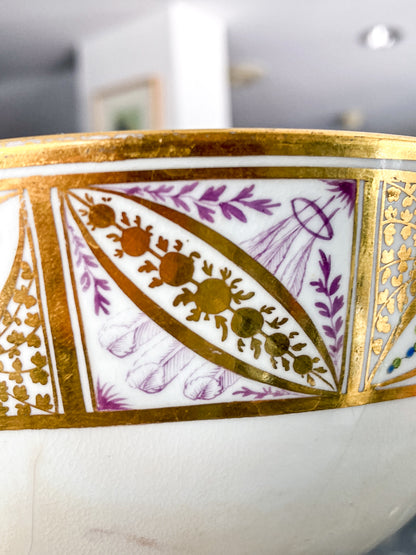Antique 18th Century English Hand Painted Gilt Floral Tea Time Ceramic Slop Bowl