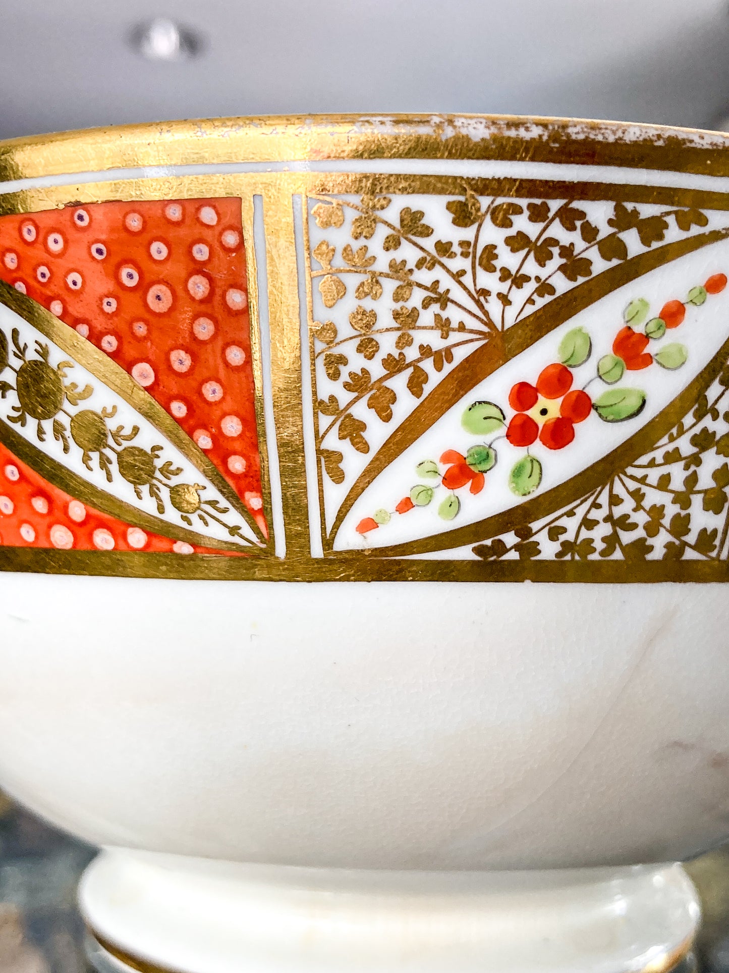 Antique 18th Century English Hand Painted Gilt Floral Tea Time Ceramic Slop Bowl