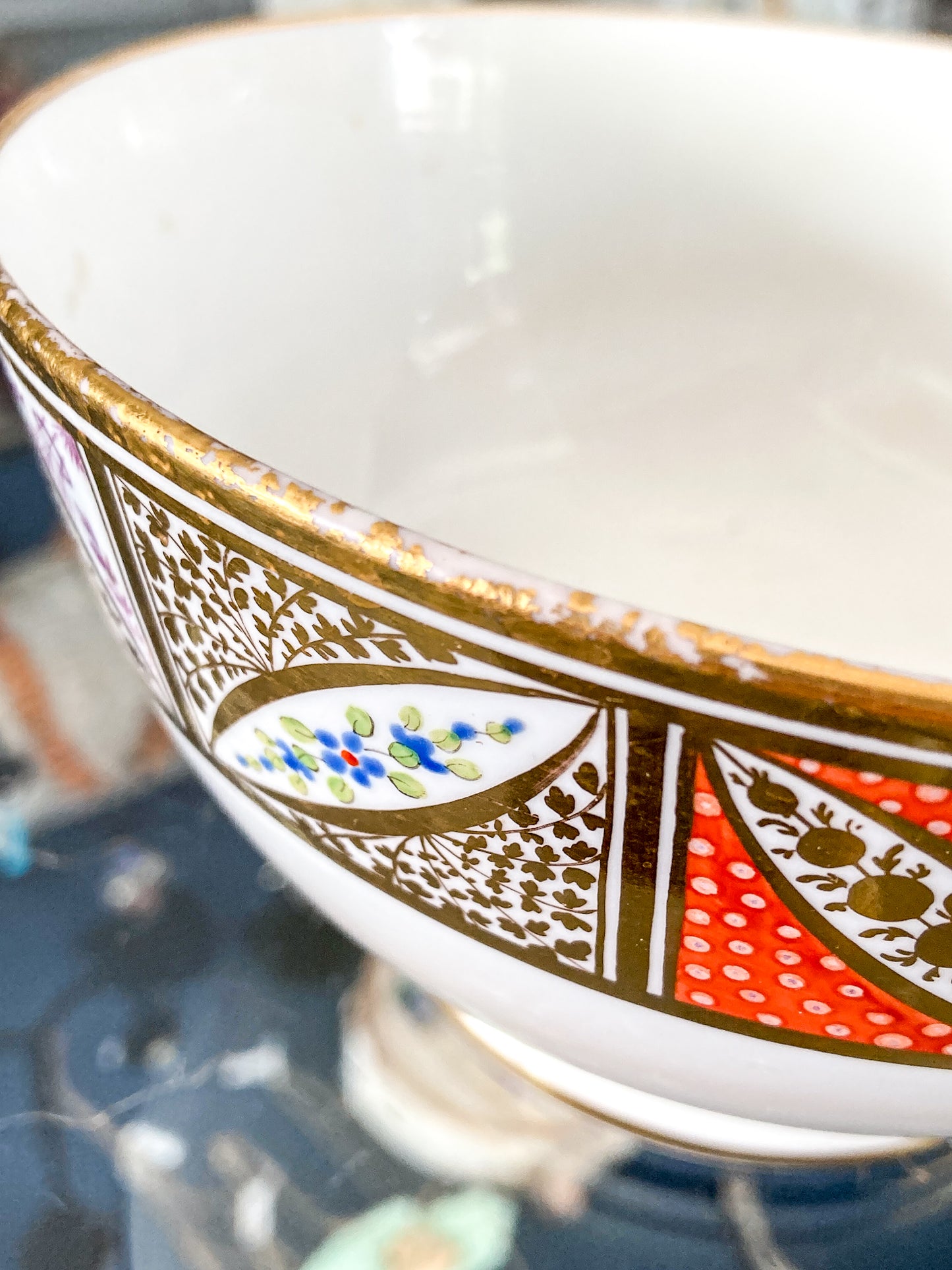 Antique 18th Century English Hand Painted Gilt Floral Tea Time Ceramic Slop Bowl