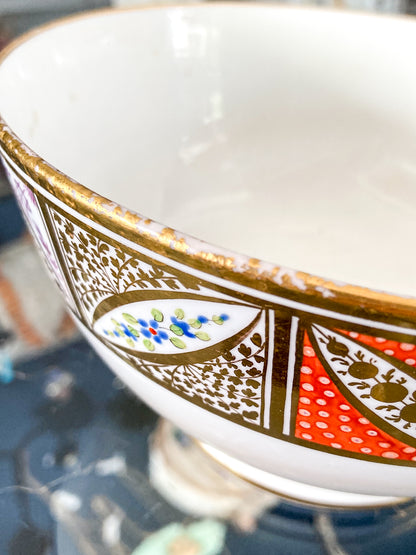 Antique 18th Century English Hand Painted Gilt Floral Tea Time Ceramic Slop Bowl