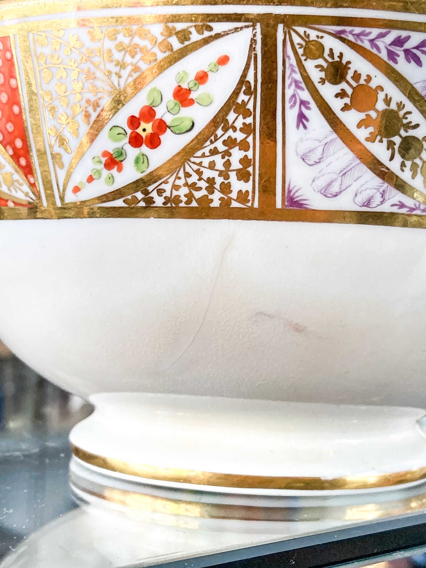 Antique 18th Century English Hand Painted Gilt Floral Tea Time Ceramic Slop Bowl