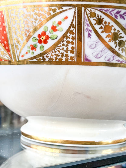 Antique 18th Century English Hand Painted Gilt Floral Tea Time Ceramic Slop Bowl