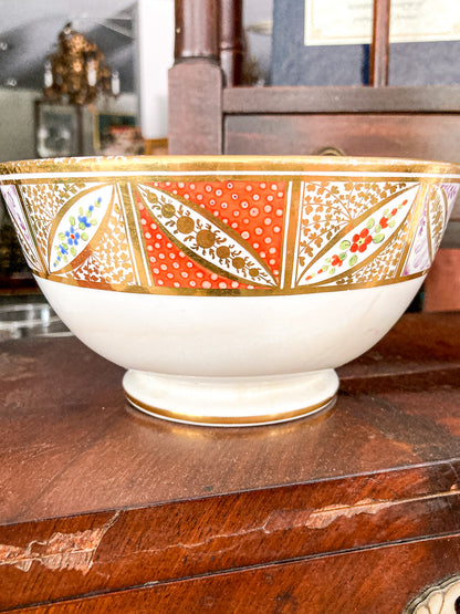 Antique 18th Century English Hand Painted Gilt Floral Tea Time Ceramic Slop Bowl