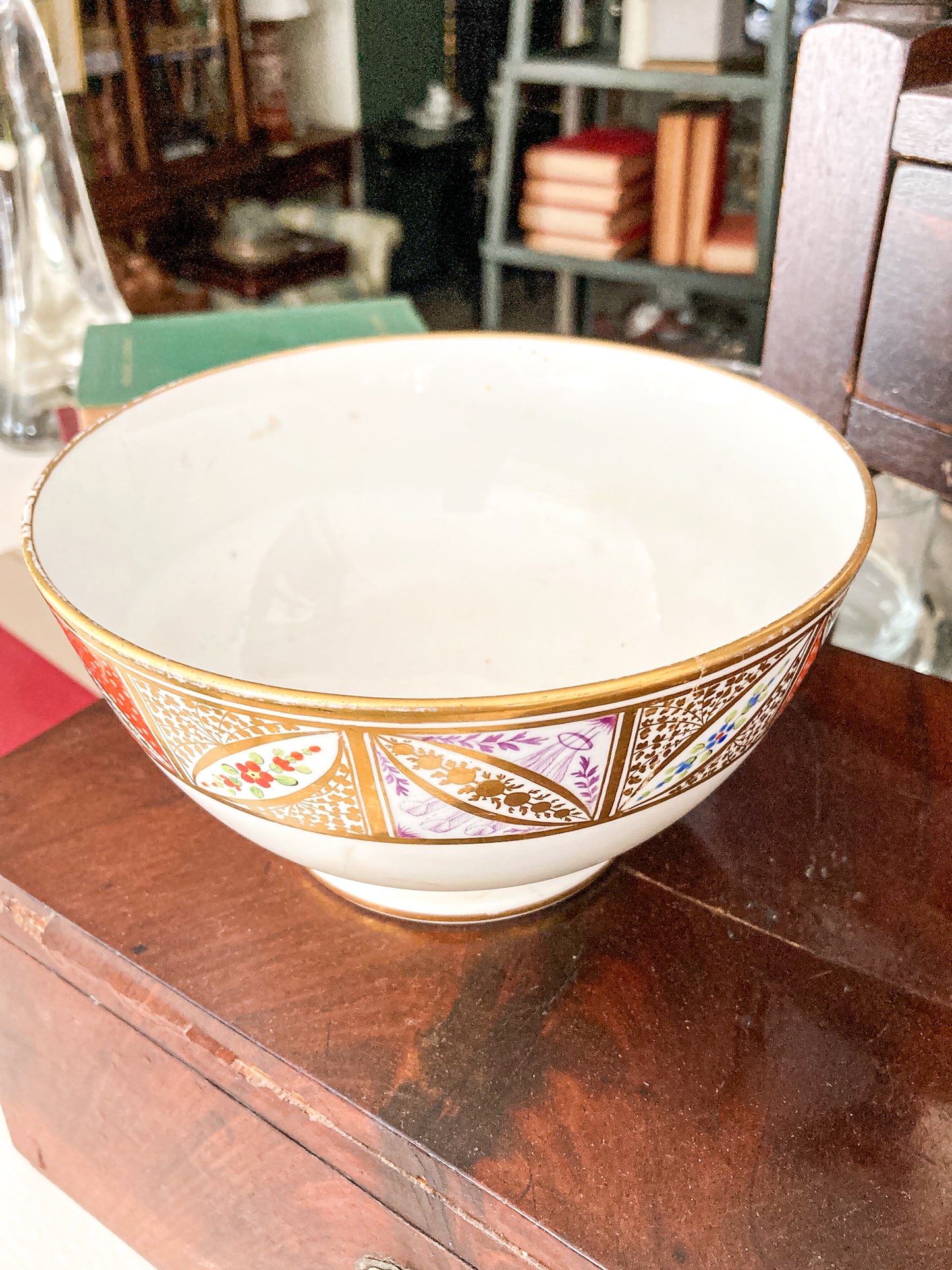 Antique 18th Century English Hand Painted Gilt Floral Tea Time Ceramic Slop Bowl