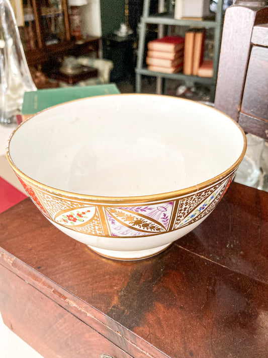 Antique 18th Century English Hand Painted Gilt Floral Tea Time Ceramic Slop Bowl