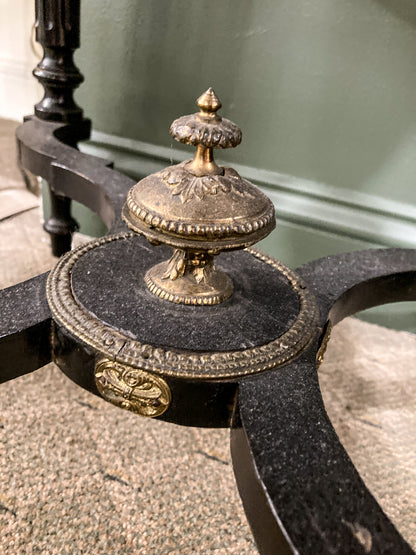 Antique 19th Century French Napoleon III Black Quatrefoil Drop Leaf Square Side Table