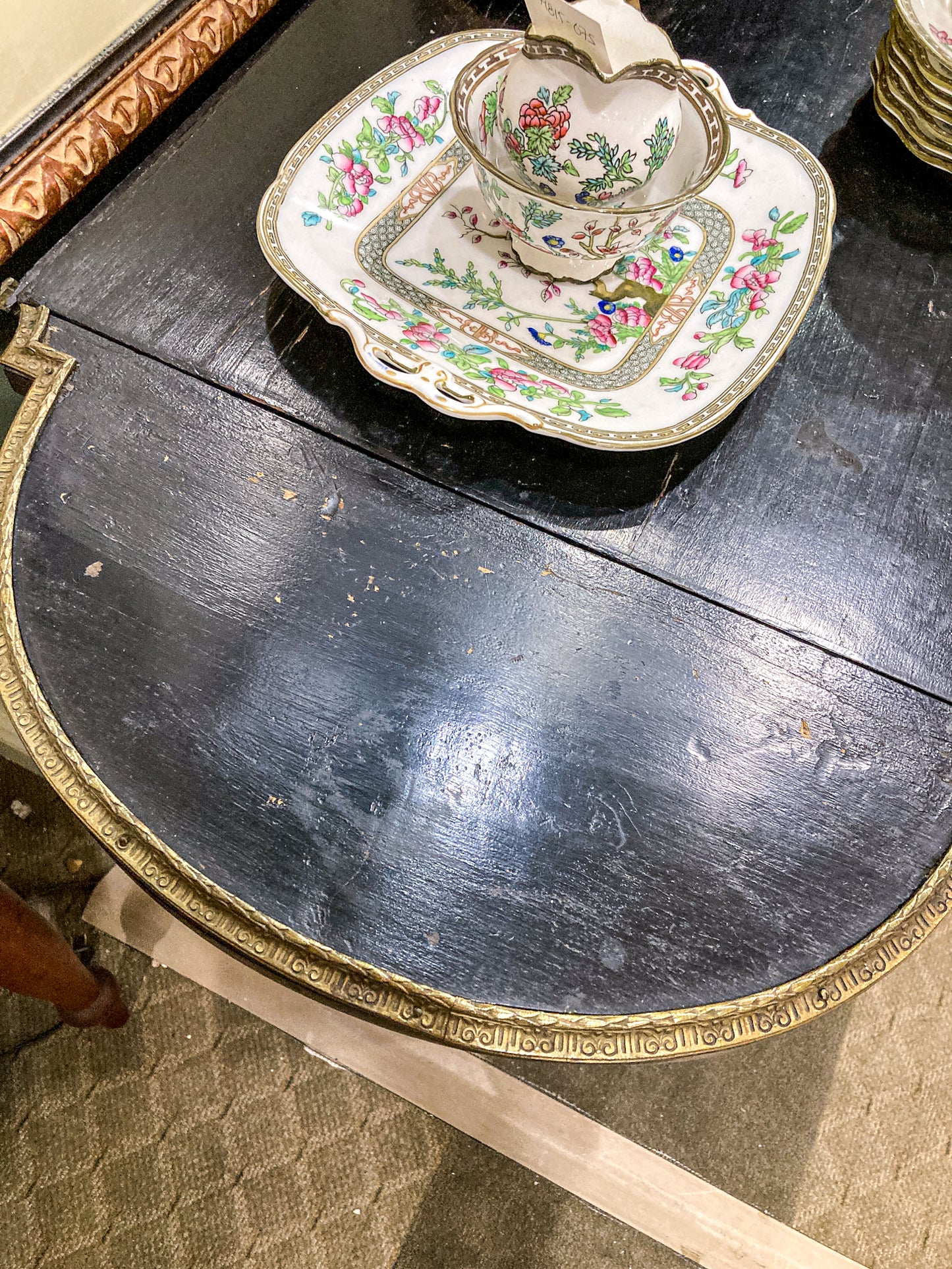 Antique 19th Century French Napoleon III Black Quatrefoil Drop Leaf Square Side Table
