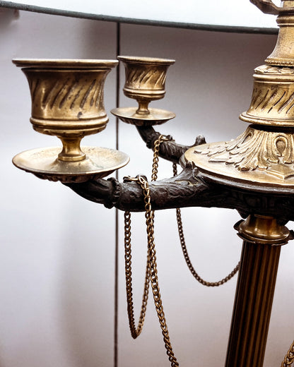 Antique 19th Century French Bronze Putti Figure Candelabra Tall Table Lamp