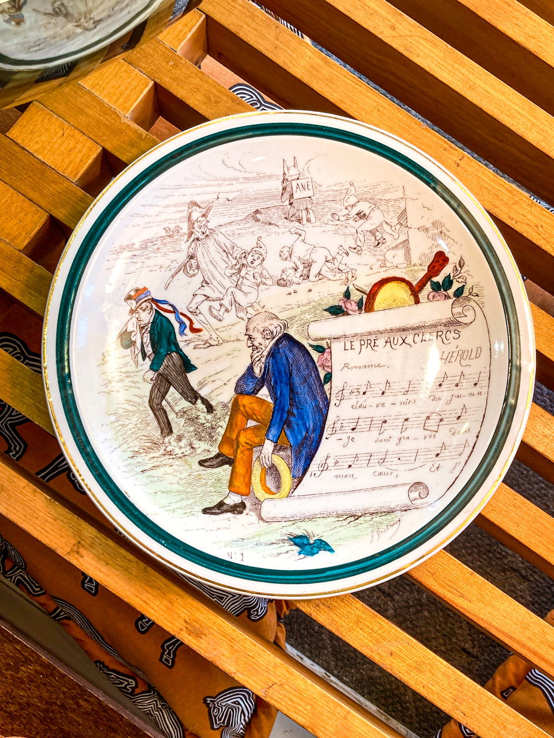 Antique 19th Century French Transfer Decorated Musical Scene Porcelain Plate