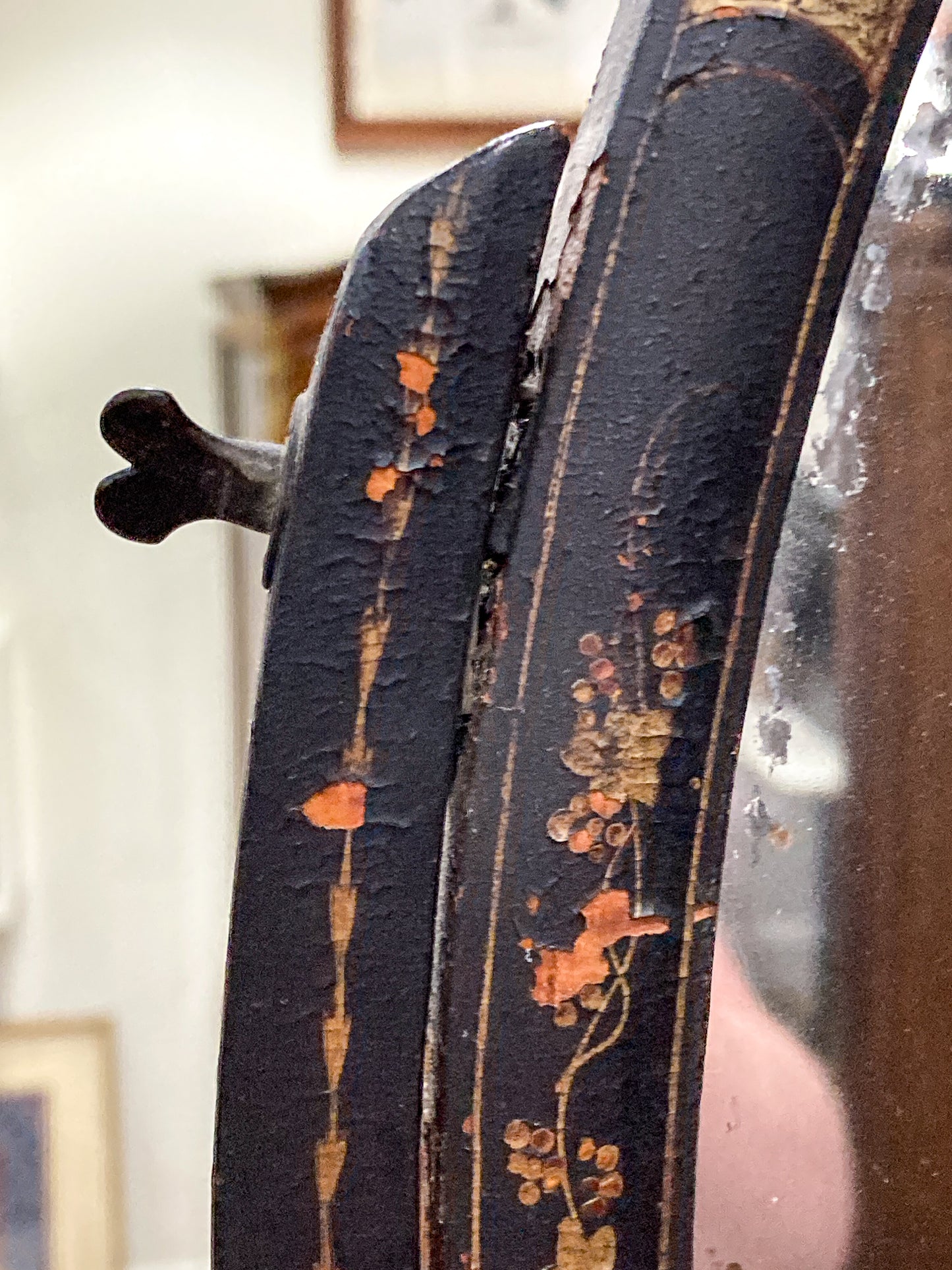 Antique 19th Century Japanese Geisha Style Black Lacquer Hand Painted Vanity