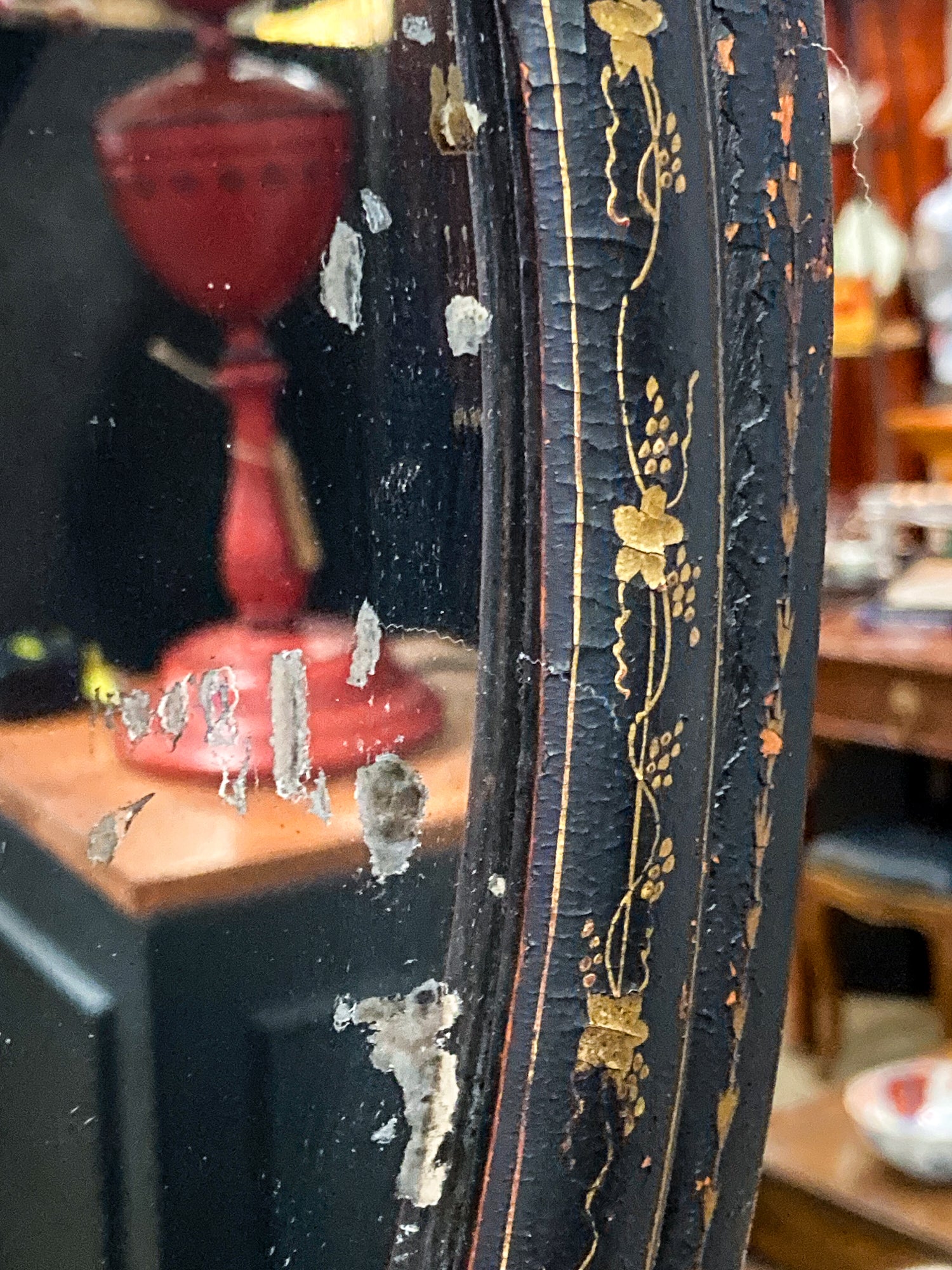 Antique 19th Century Japanese Geisha Style Black Lacquer Hand Painted Vanity