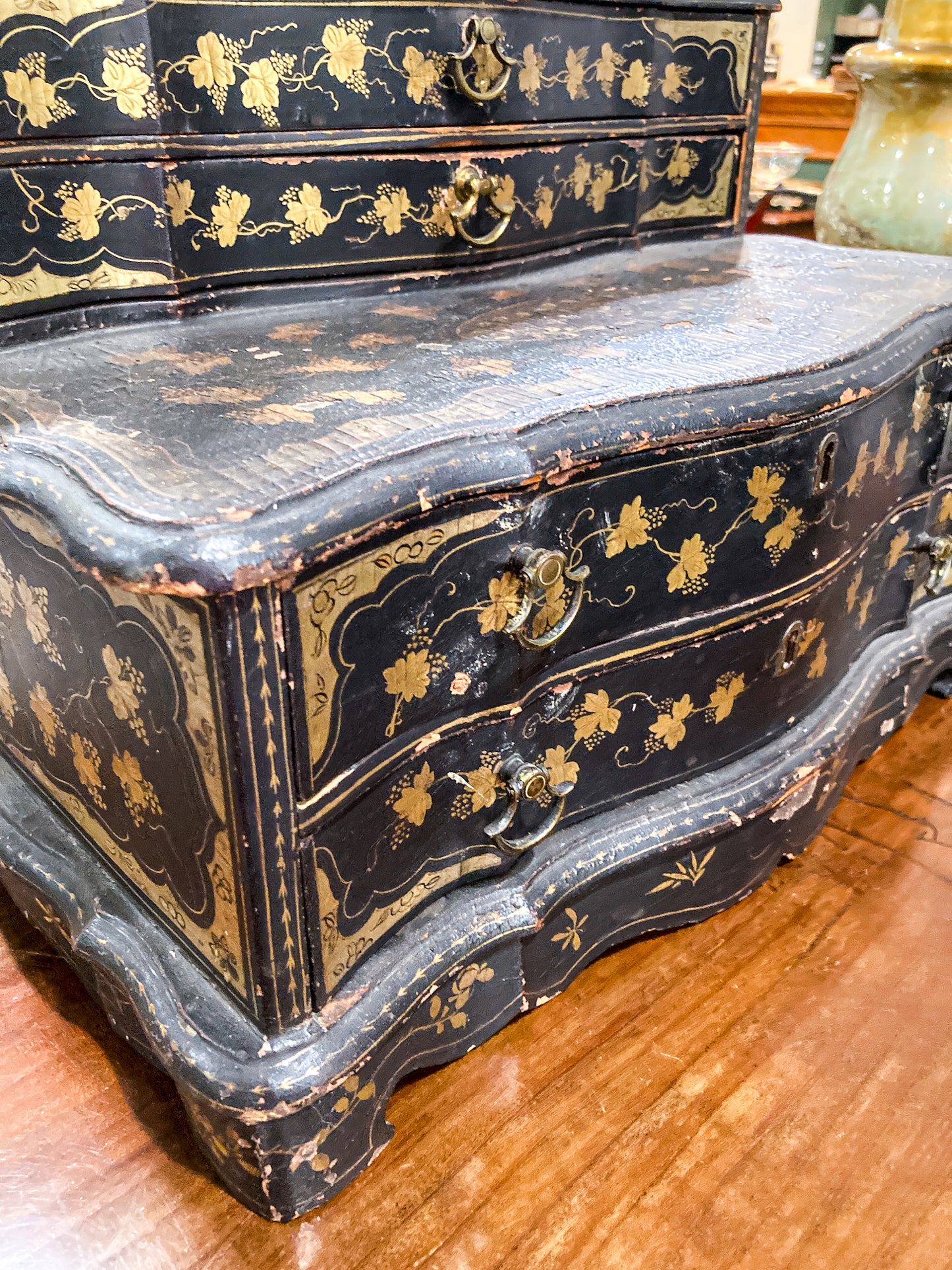 Antique 19th Century Japanese Geisha Style Black Lacquer Hand Painted Vanity