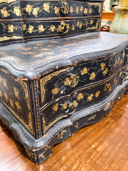Antique 19th Century Japanese Geisha Style Black Lacquer Hand Painted Vanity