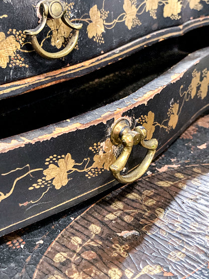 Antique 19th Century Japanese Geisha Style Black Lacquer Hand Painted Vanity