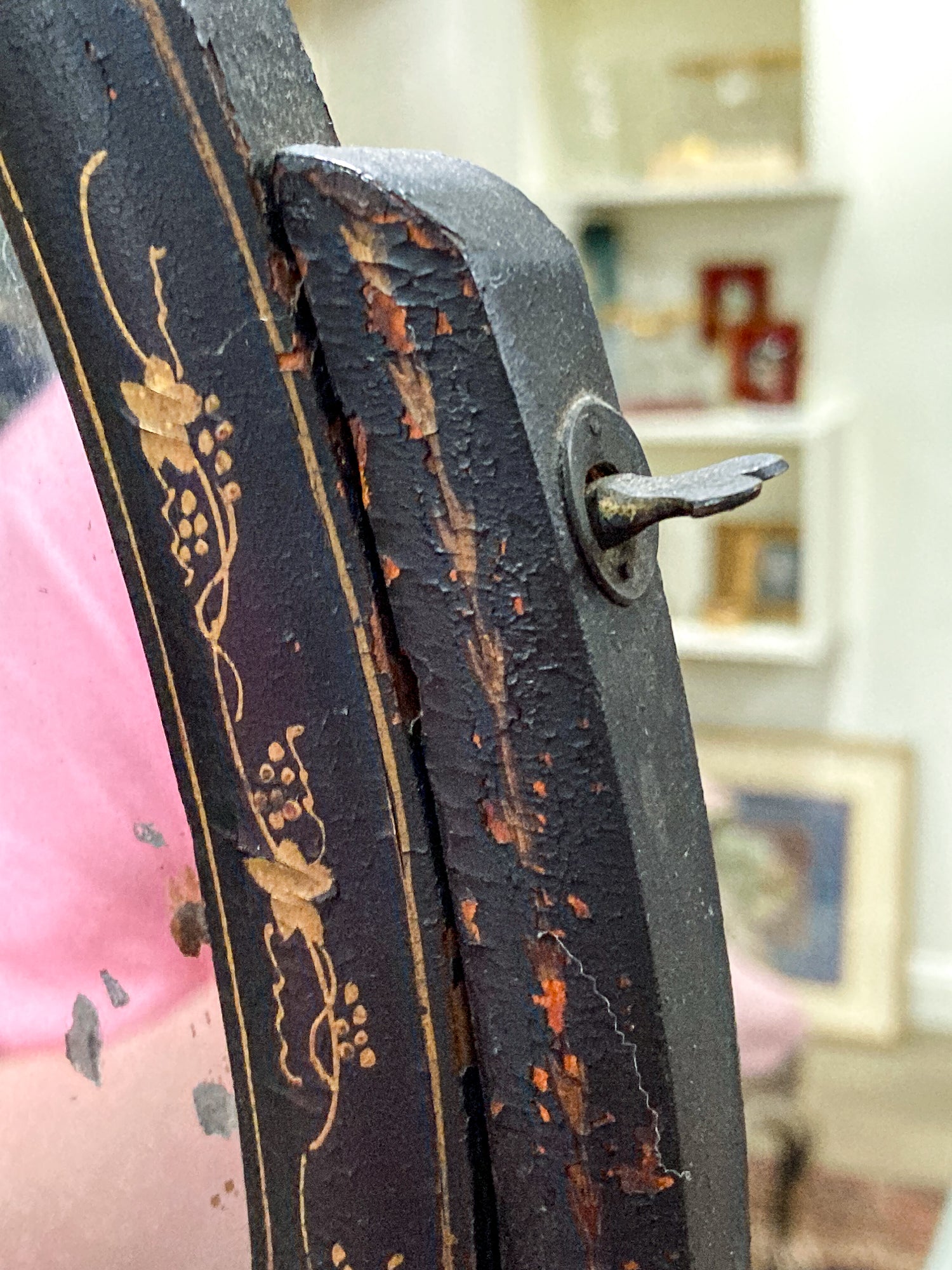 Antique 19th Century Japanese Geisha Style Black Lacquer Hand Painted Vanity