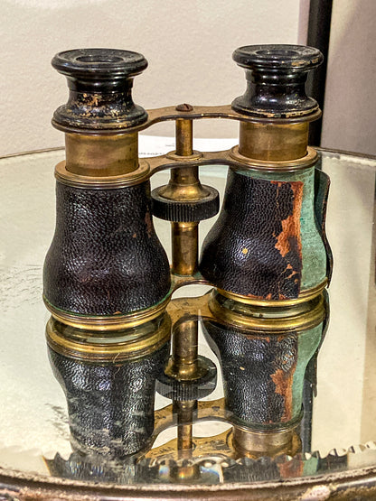 Antique 19th Century Lemaire Fabt Paris Leather Wrapped Opera Glasses Binoculars