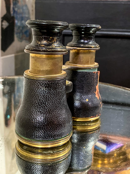 Antique 19th Century Lemaire Fabt Paris Leather Wrapped Opera Glasses Binoculars