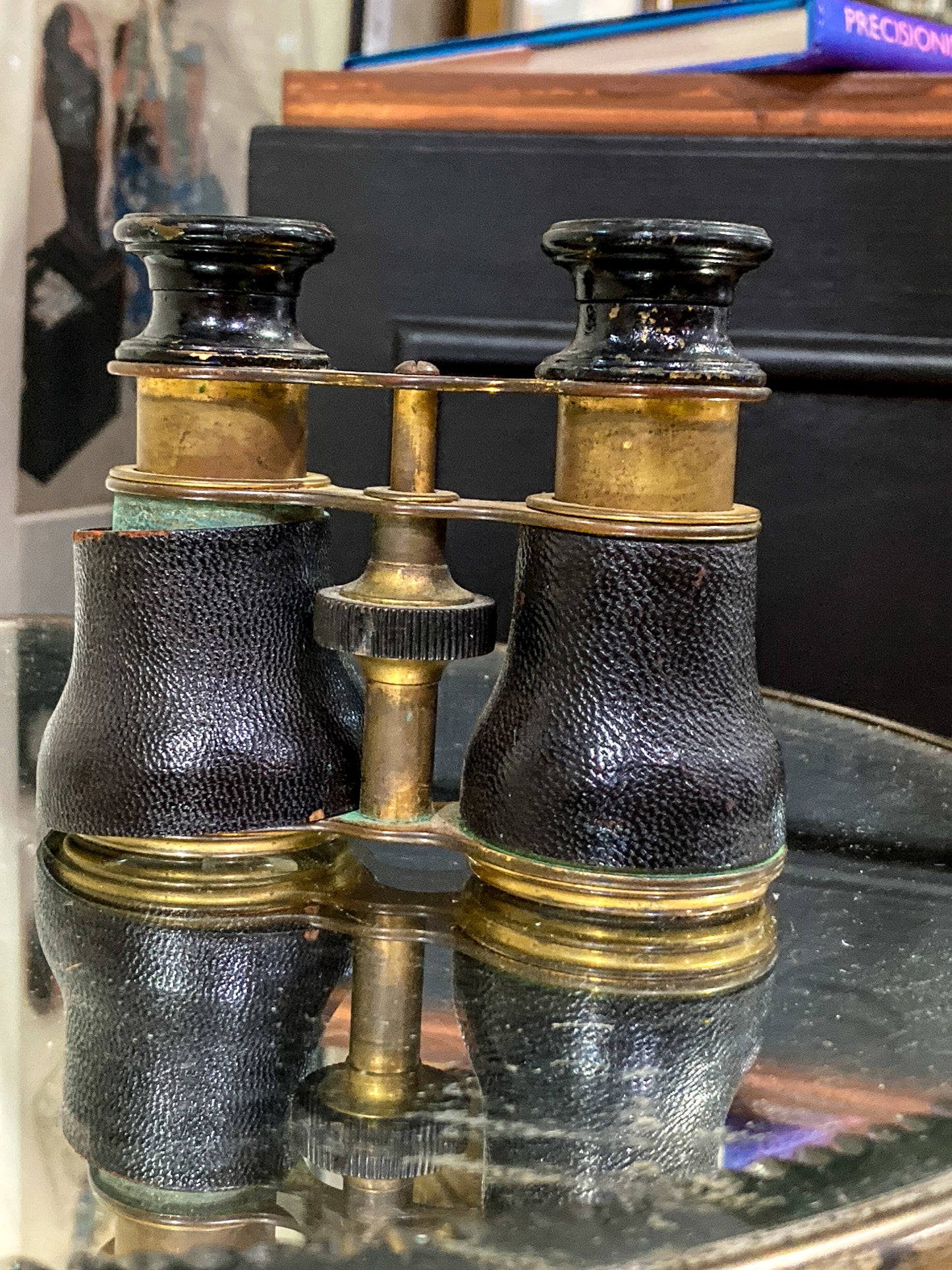 Antique 19th Century Lemaire Fabt Paris Leather Wrapped Opera Glasses Binoculars