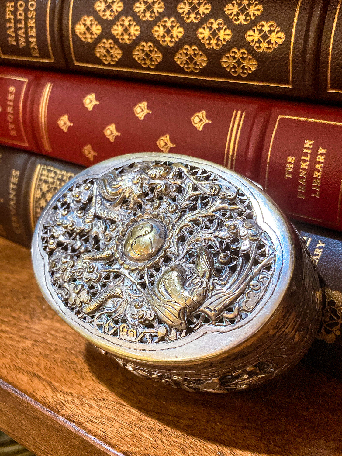 Antique 19th Century Oval Serpentine & Floral Repoussé CHB Silver Box