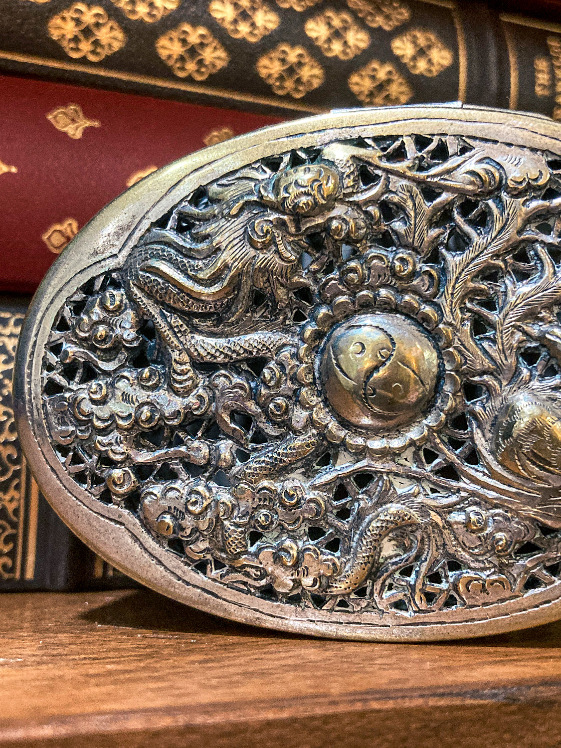 Antique 19th Century Oval Serpentine & Floral Repoussé CHB Silver Box