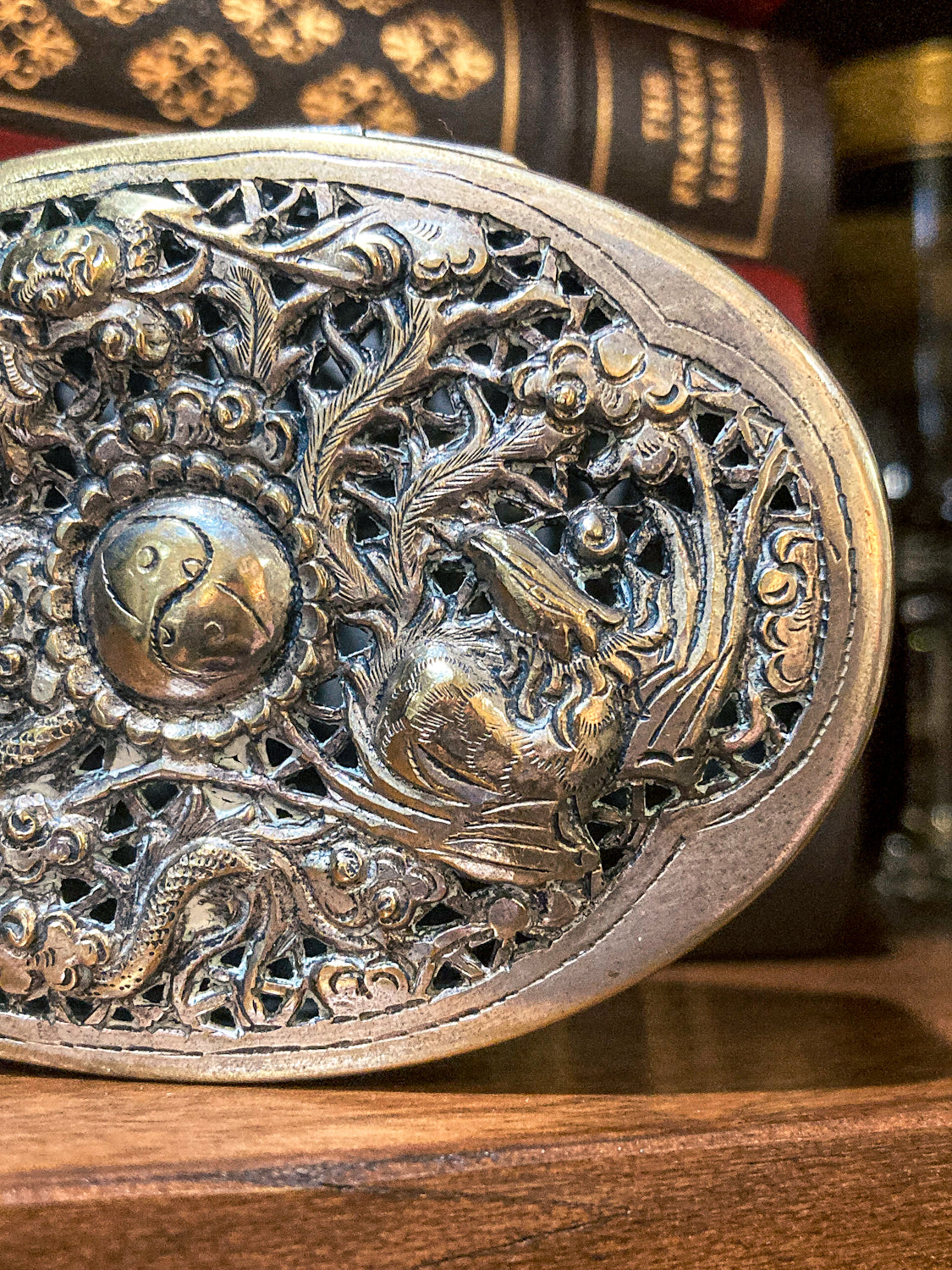 Antique 19th Century Oval Serpentine & Floral Repoussé CHB Silver Box