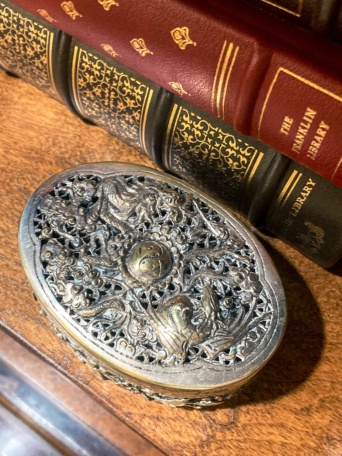 Antique 19th Century Oval Serpentine & Floral Repoussé CHB Silver Box