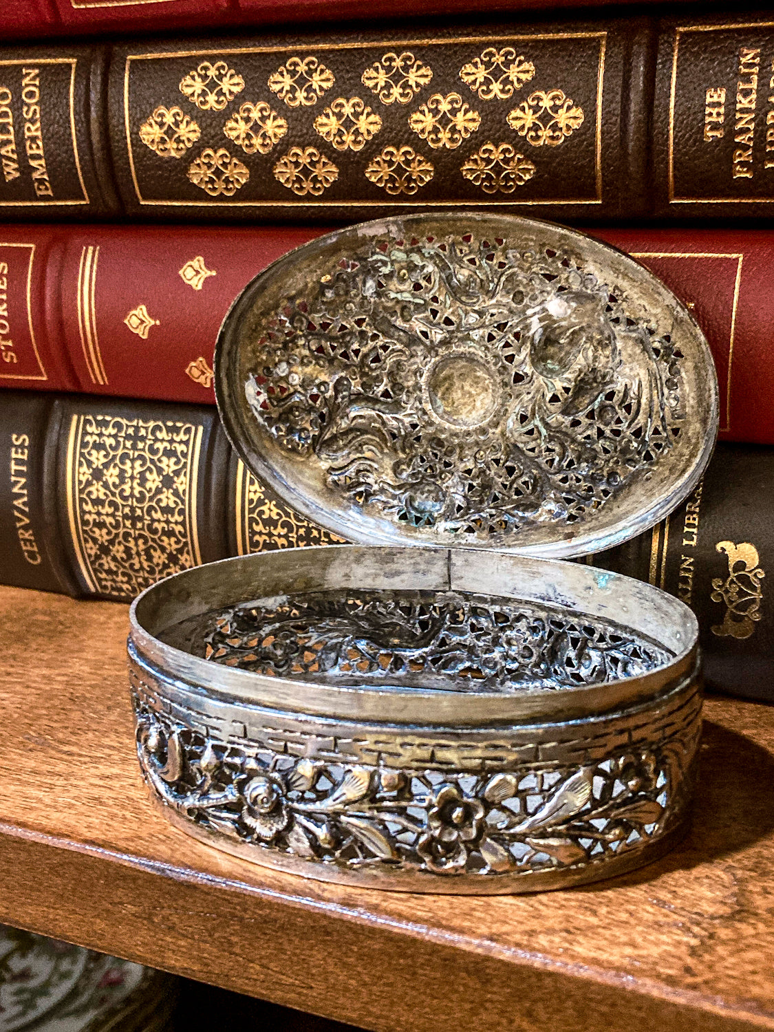 Antique 19th Century Oval Serpentine & Floral Repoussé CHB Silver Box