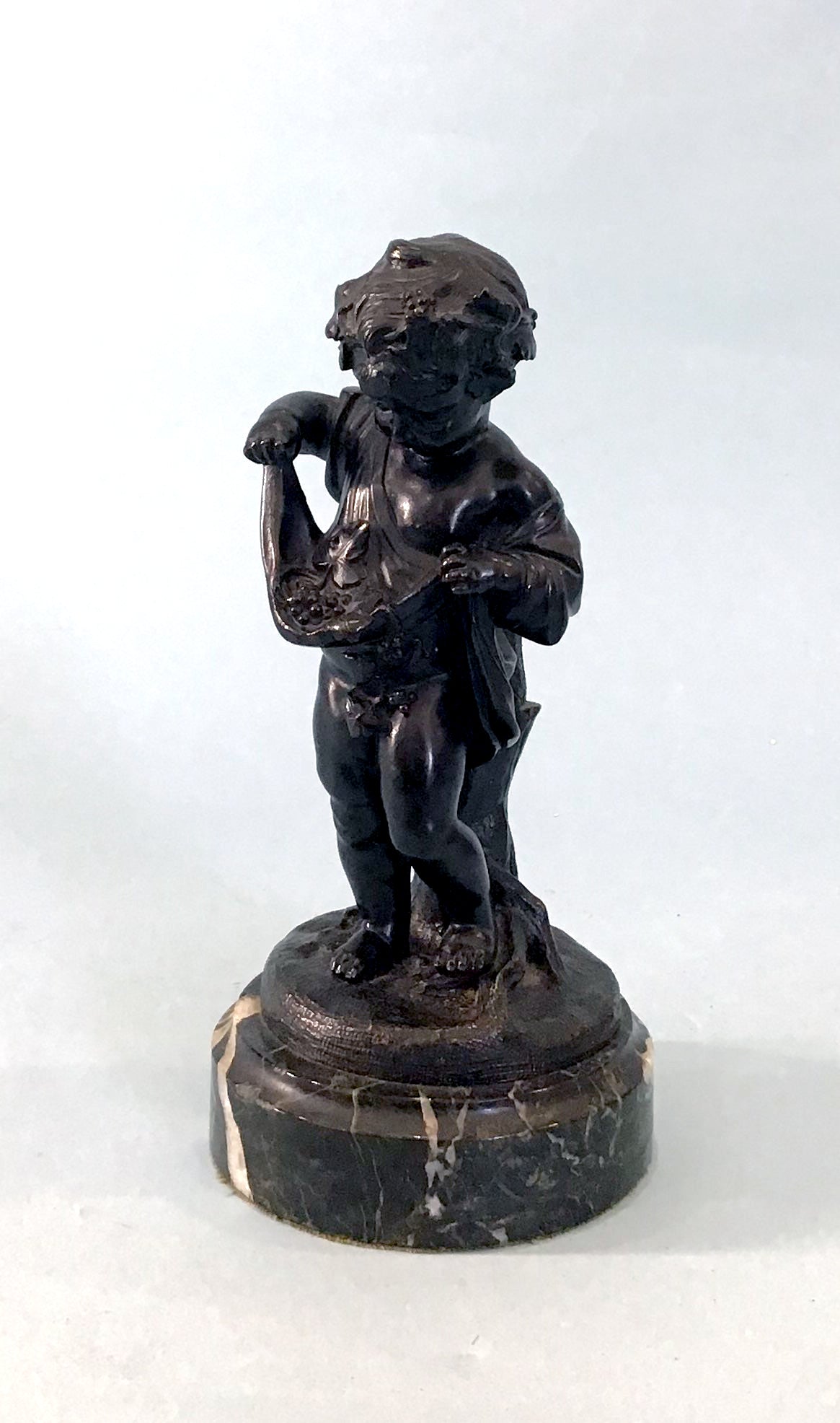 19th Century Pair of Bronze Neoclassical Child Figures on Marble After Etienne Falconnet Boy