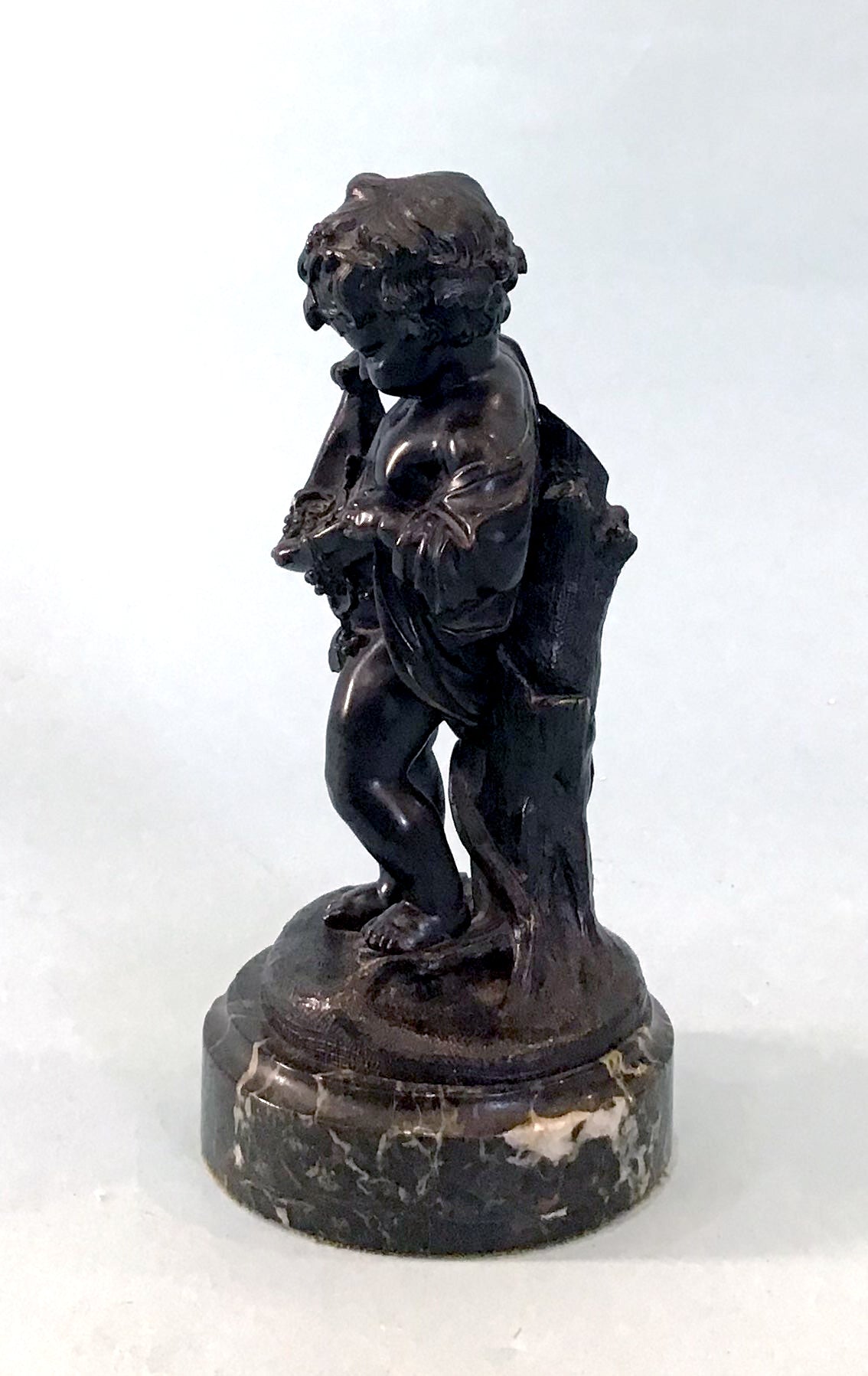 19th Century Pair of Bronze Neoclassical Child Figures on Marble After Etienne Falconnet Boy Profile