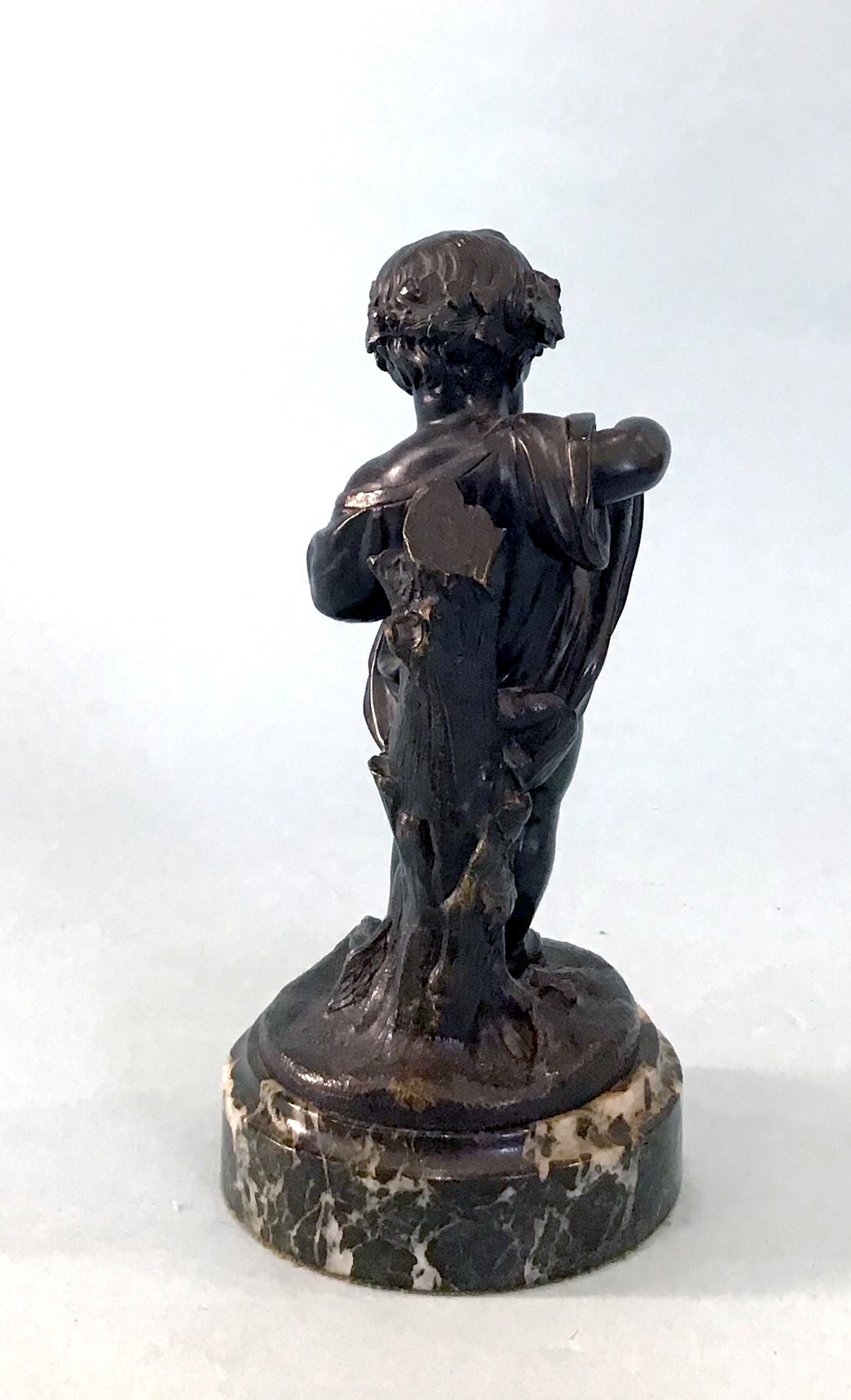 19th Century Pair of Bronze Neoclassical Child Figures on Marble After Etienne Falconnet Boy BAck