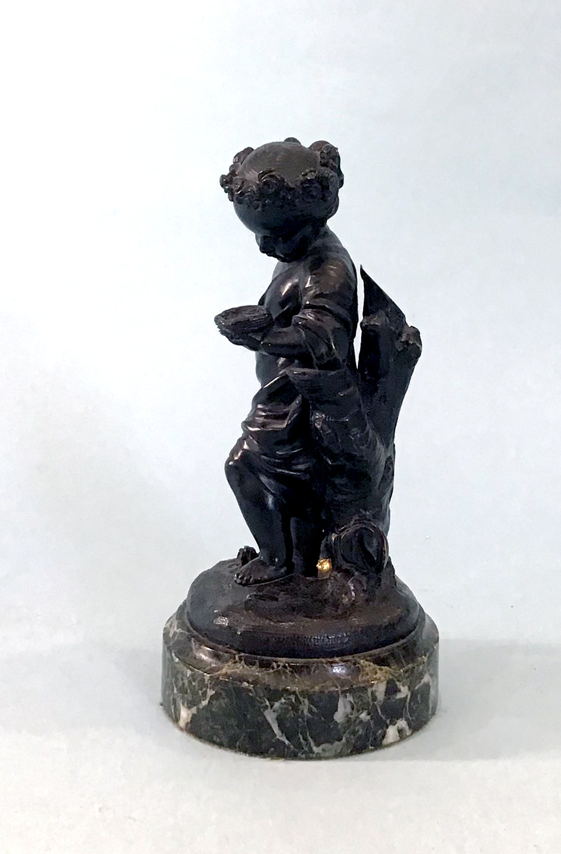 19th Century Pair of Bronze Neoclassical Child Figures on Marble After Etienne Falconnet Girl Profile 1