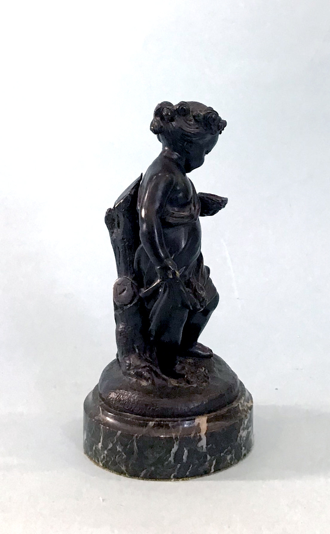 19th Century Pair of Bronze Neoclassical Child Figures on Marble After Etienne Falconnet Girl Profile 2