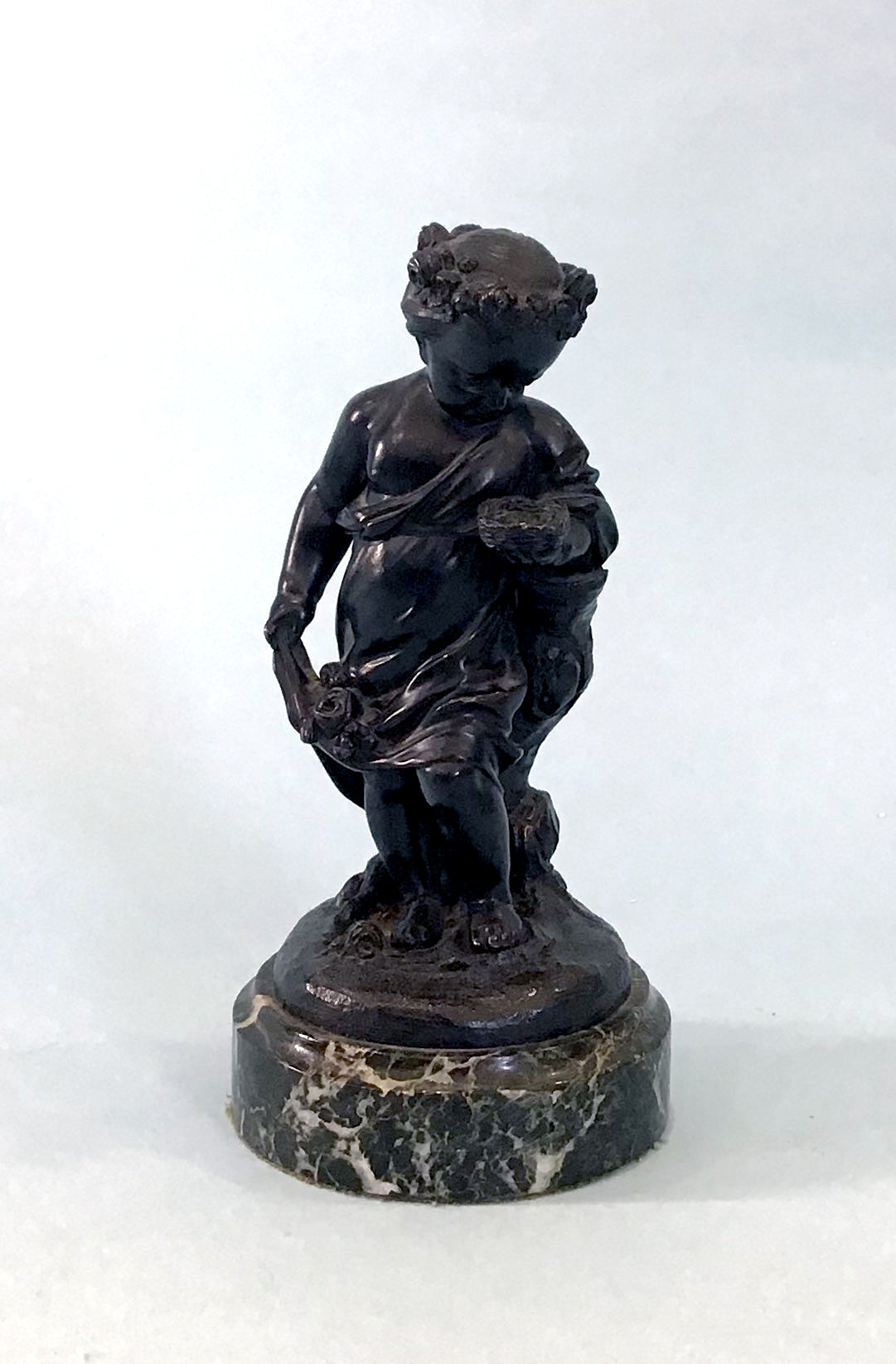 19th Century Pair of Bronze Neoclassical Child Figures on Marble After Etienne Falconnet Girl