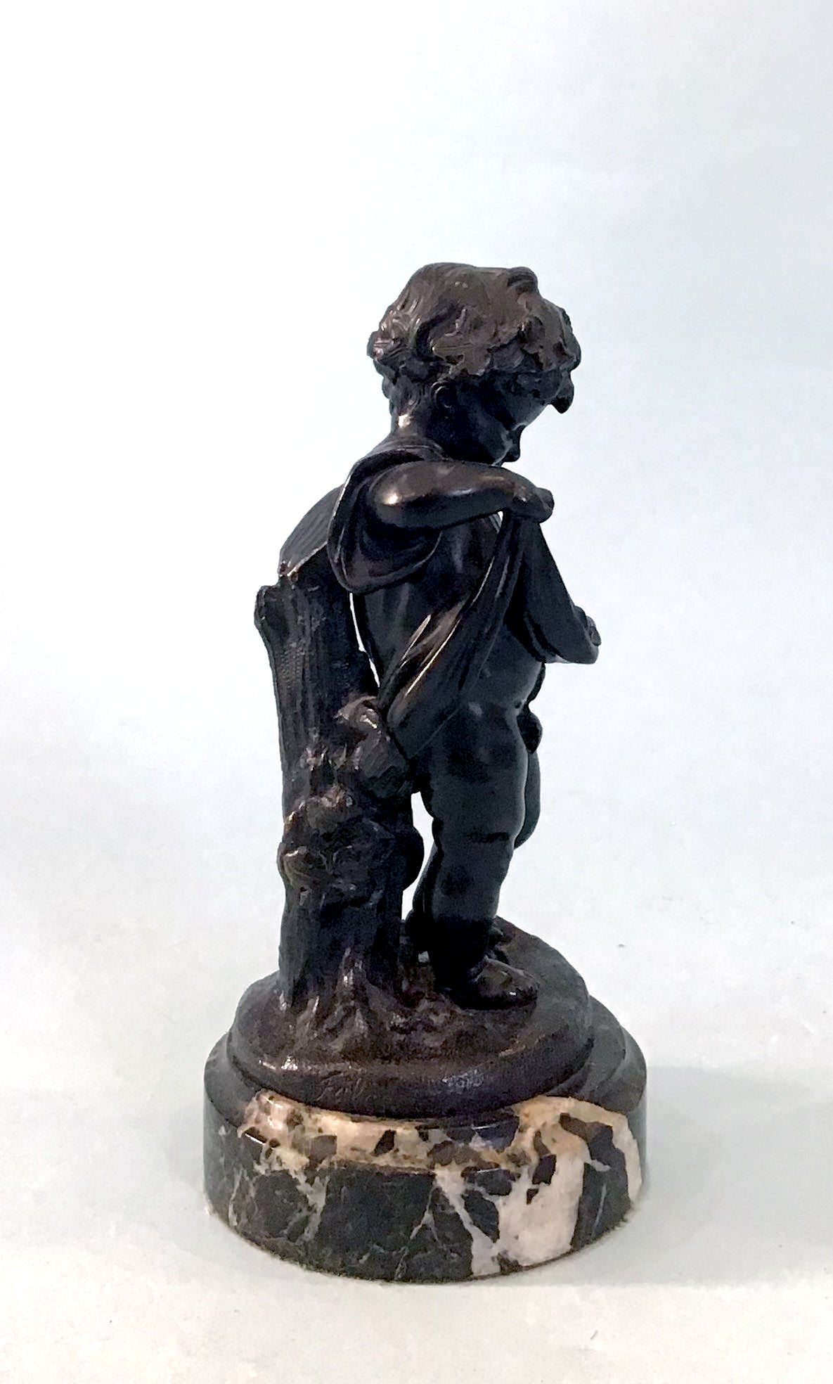 19th Century Pair of Bronze Neoclassical Child Figures on Marble After Etienne Falconnet Boy Profile 2