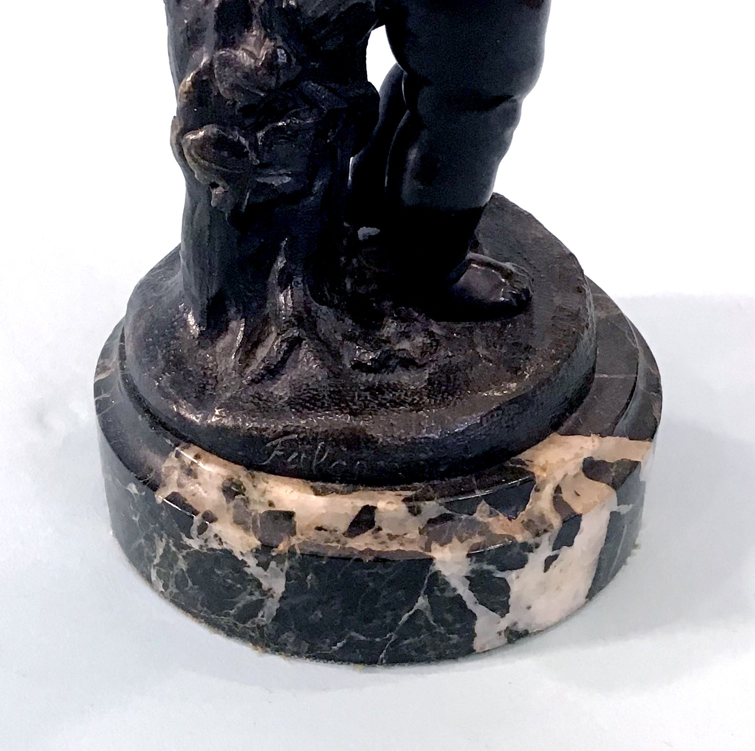 19th Century Pair of Bronze Neoclassical Child Figures on Marble After Etienne Falconnet Base and signature