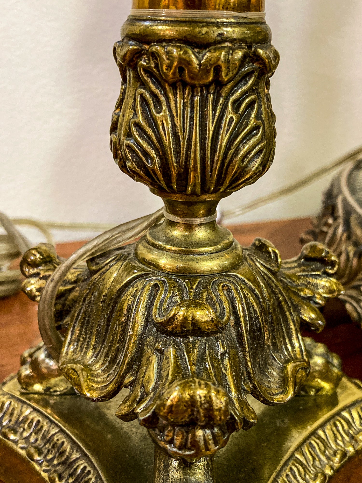 Pair Antique 19th Century French Gilt Bronze Candlestick Converted Table Lamps