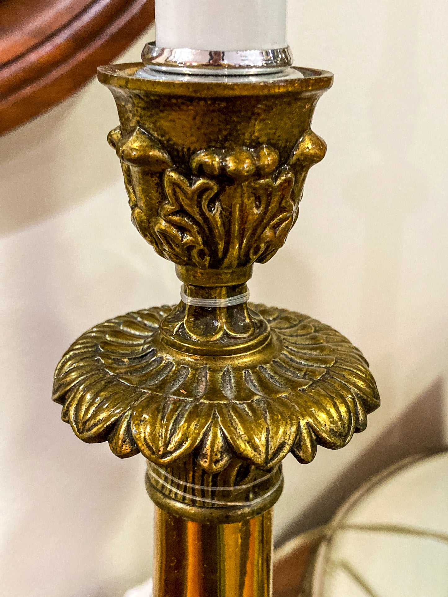 Pair Antique 19th Century French Gilt Bronze Candlestick Converted Table Lamps