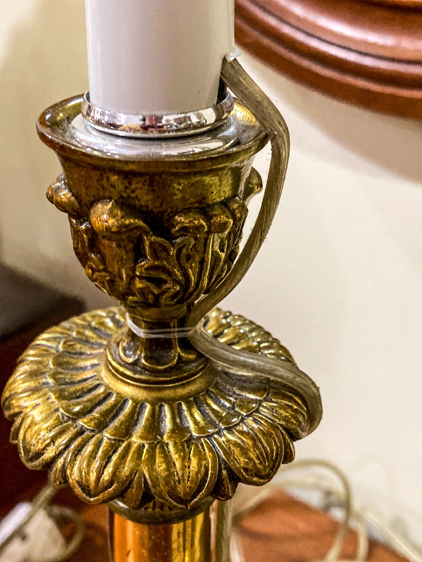 Pair Antique 19th Century French Gilt Bronze Candlestick Converted Table Lamps