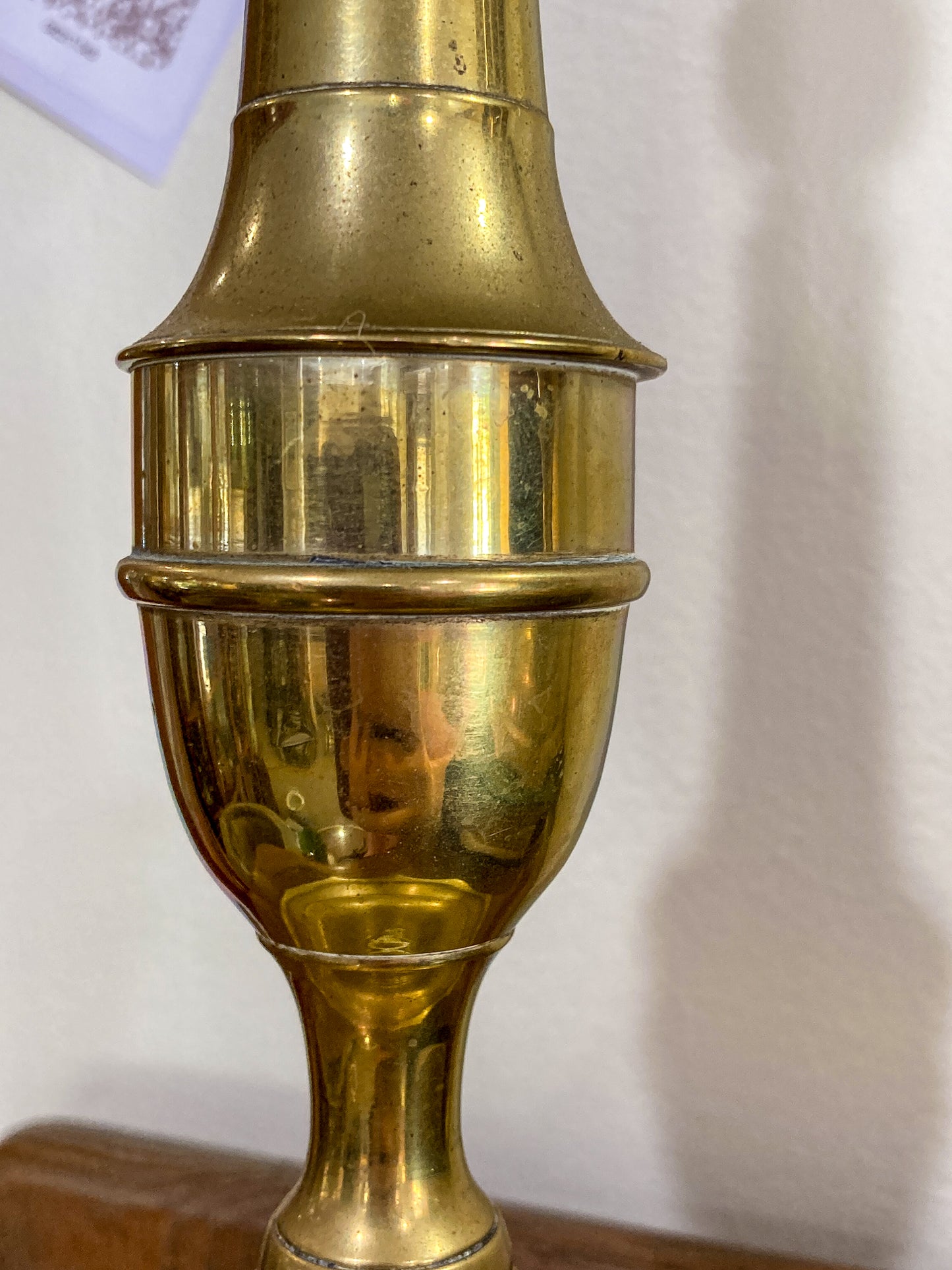 Antique 19th Century Pair Octagonal Base Tall Brass Candlesticks