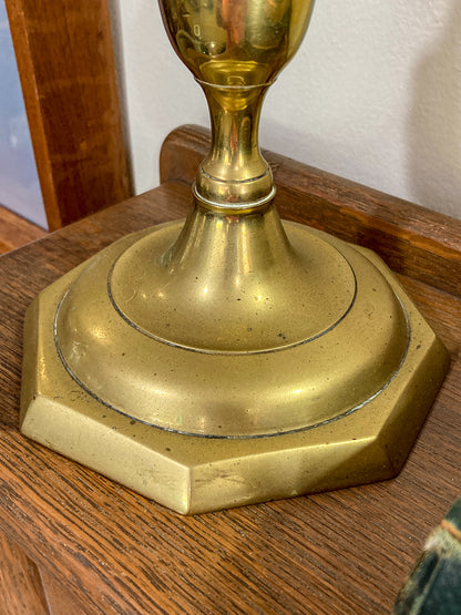Antique 19th Century Pair Octagonal Base Tall Brass Candlesticks