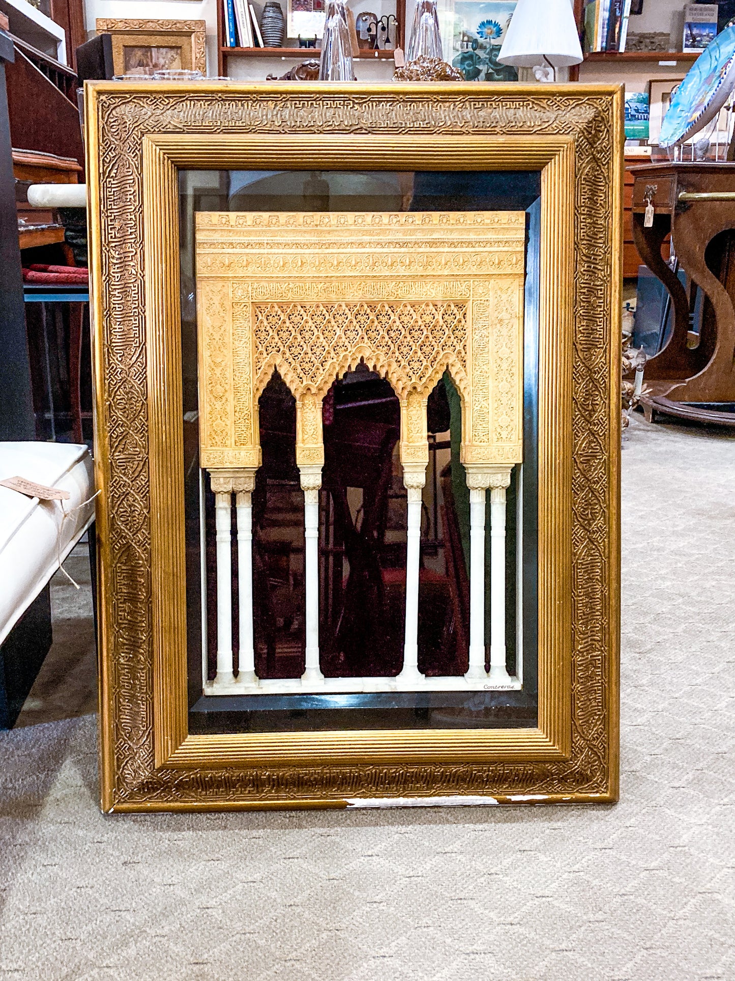 Antique 19th Century Rafael Contreras Marble Plaster Framed Alhambra Plaque