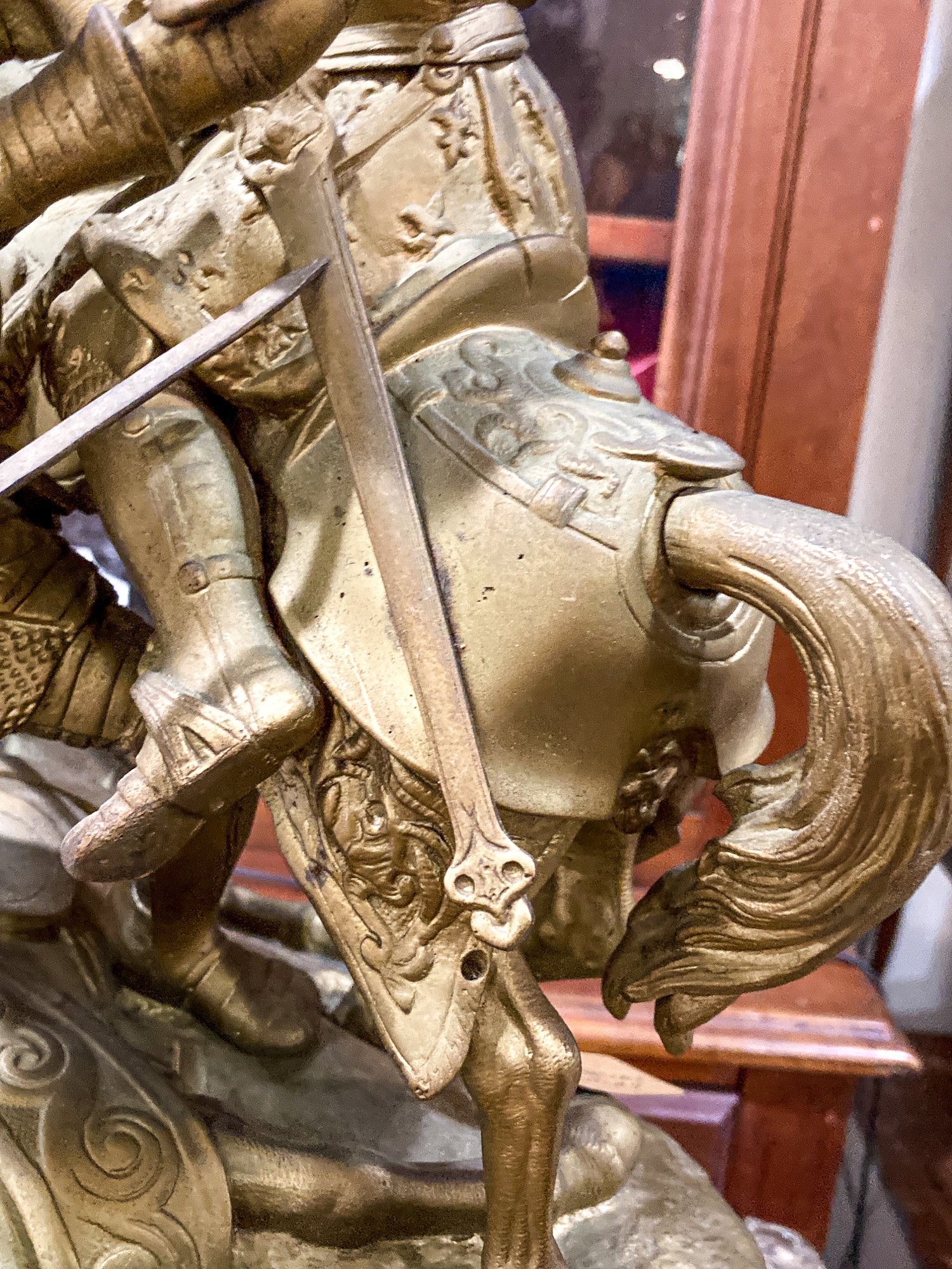Antique 19th Century Sculptural Knights Hand-Painted Bell Clock
