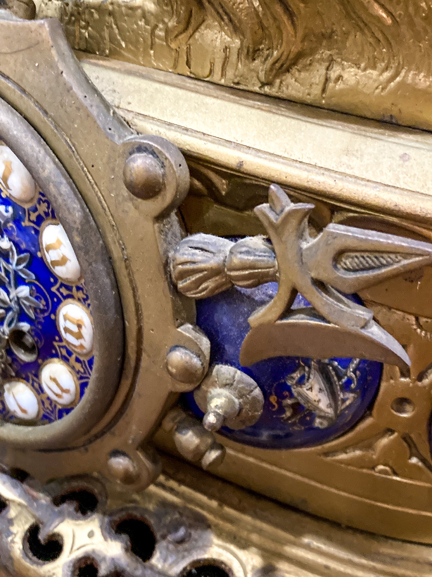 Antique 19th Century Sculptural Knights Hand-Painted Bell Clock