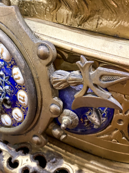 Antique 19th Century Sculptural Knights Hand-Painted Bell Clock