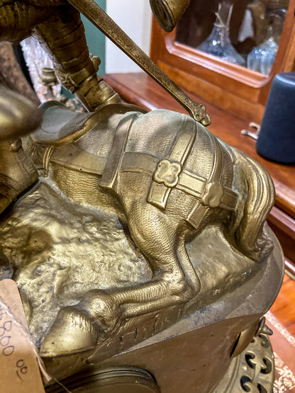 Antique 19th Century Sculptural Knights Hand-Painted Bell Clock