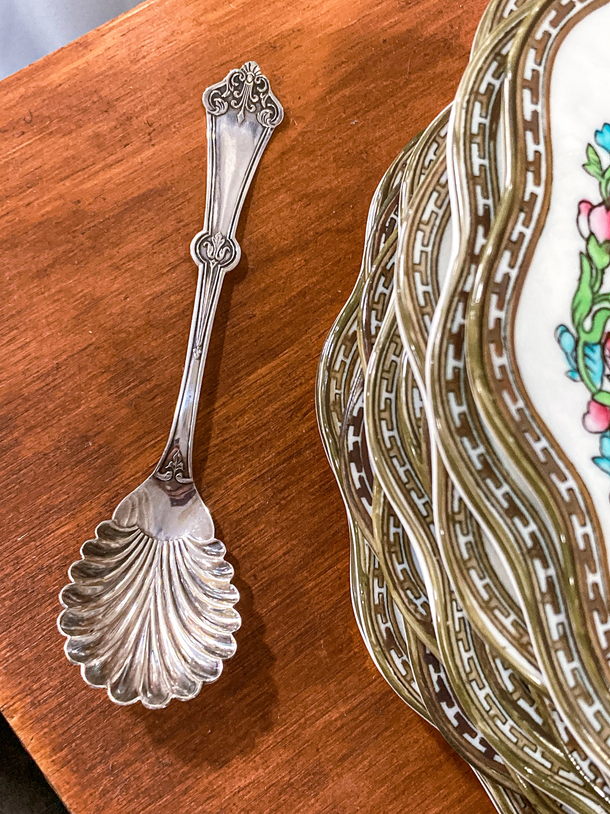 Antique Late 19th Century Stark & Forney Silver Plated Shell Shaped Sugar Spoon
