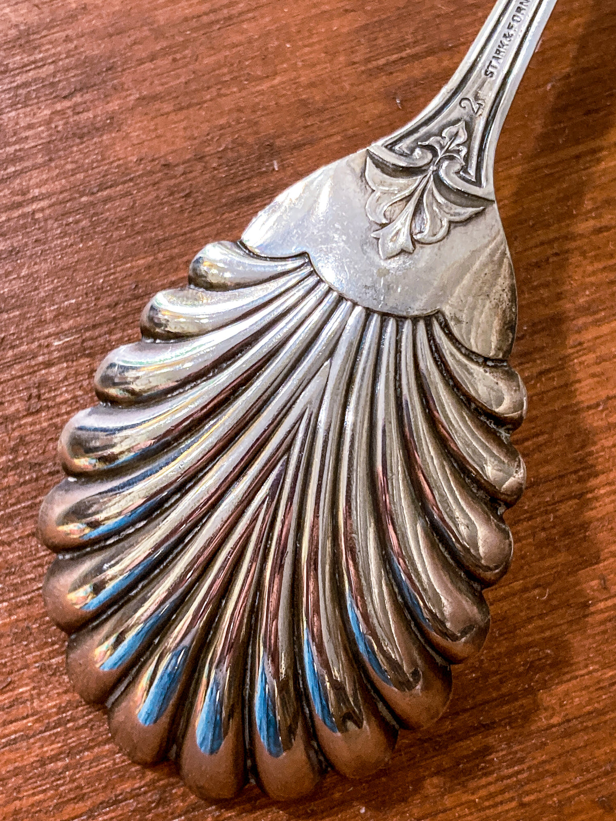Antique Late 19th Century Stark & Forney Silver Plated Shell Shaped Sugar Spoon