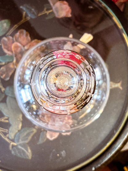 Antique 19th Century Hand Blown Etched Rounded Clear Glass Decanter