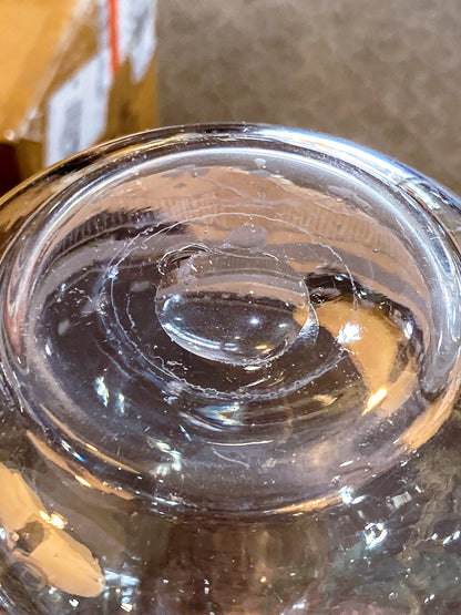 Antique 19th Century Hand Blown Etched Rounded Clear Glass Decanter